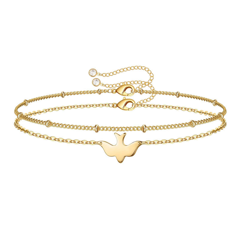 Turandoss Dainty Gold Bracelets for Women, 14K Gold Plated Adjustable Layered Bracelet
