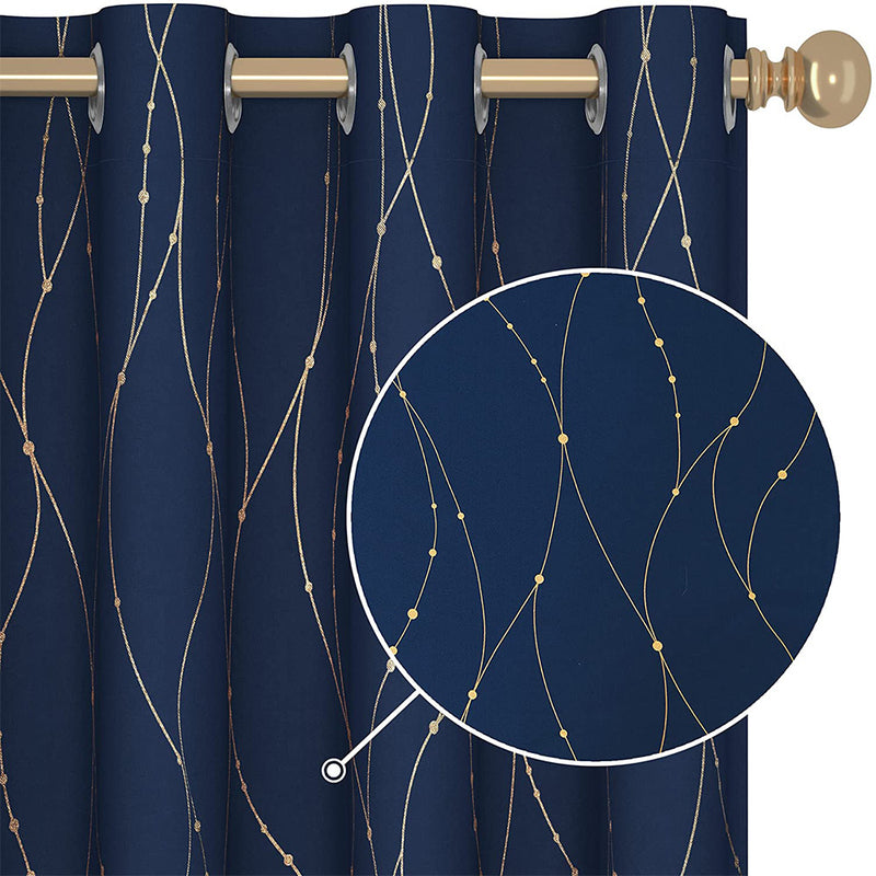 Deconovo Blackout Curtains & Drapes, Navy Blue and Gold Curtains with Pattern