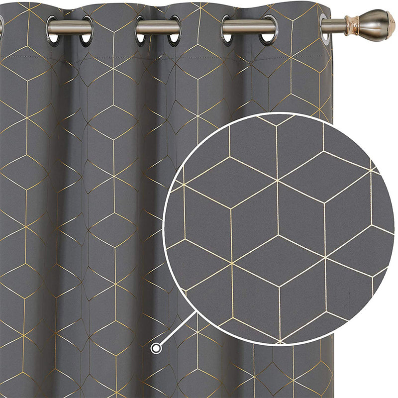 Deconovo Blackout Gold Foil Print Curtains, Thermal Insulated Noise Reducing