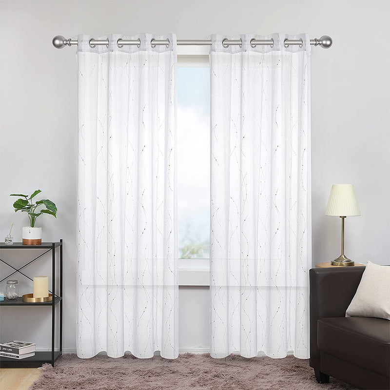 Deconovo Sheer Curtains, Grommet Voile Curtains Wave Line with Dots Printed