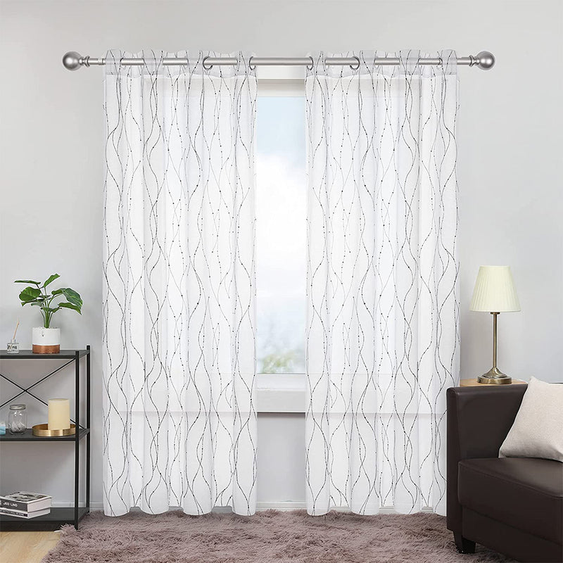Deconovo Sheer Curtains, Grommet Voile Curtains Wave Line with Dots Printed
