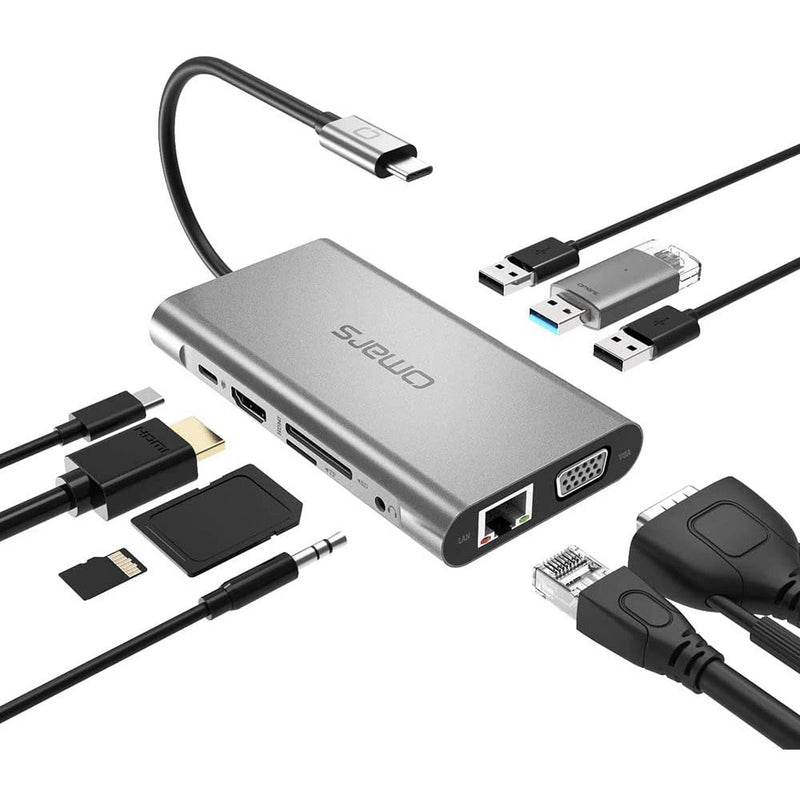Omars Docking Station USB C Hub, 10 in 1 Laptop Docking Station Dual Monitors Type C Adapter
