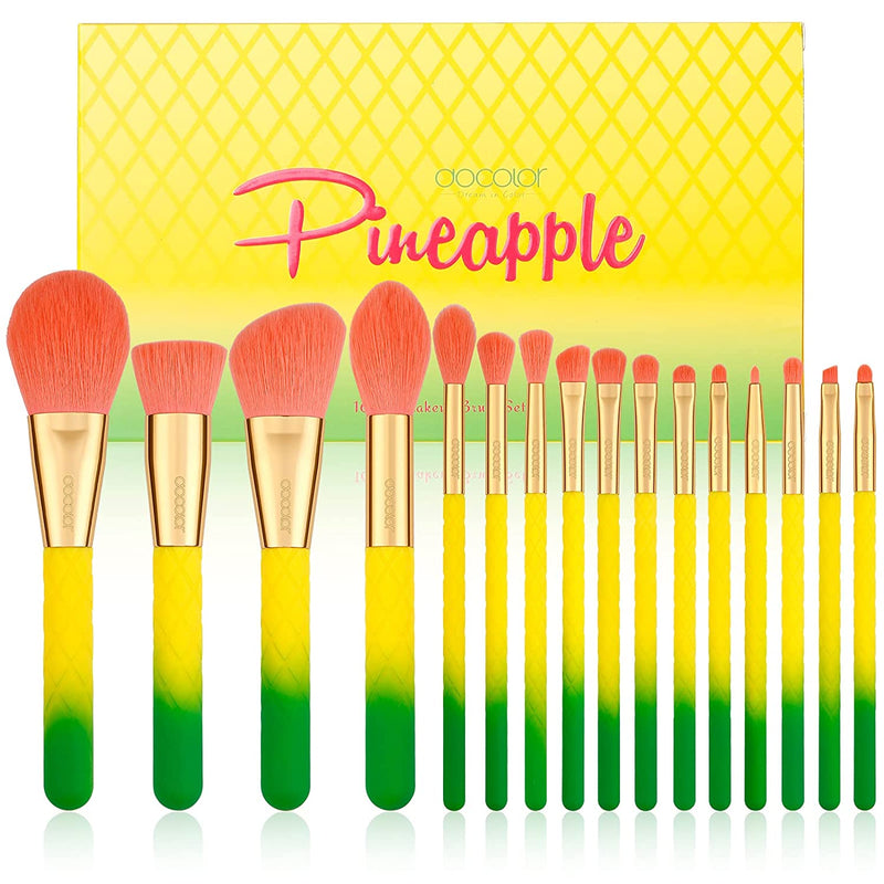 Docolor 16 Pcs Makeup Brushes Pineapple,Kabuki Make Up Brush Set,Summer Gift