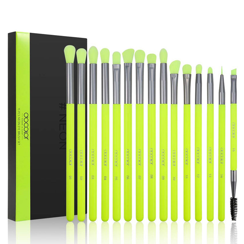 Docolor Eyeshadow Brush Set 15Pcs Neon Green Eye Makeup Brushes Professional Eye Shadow Blending