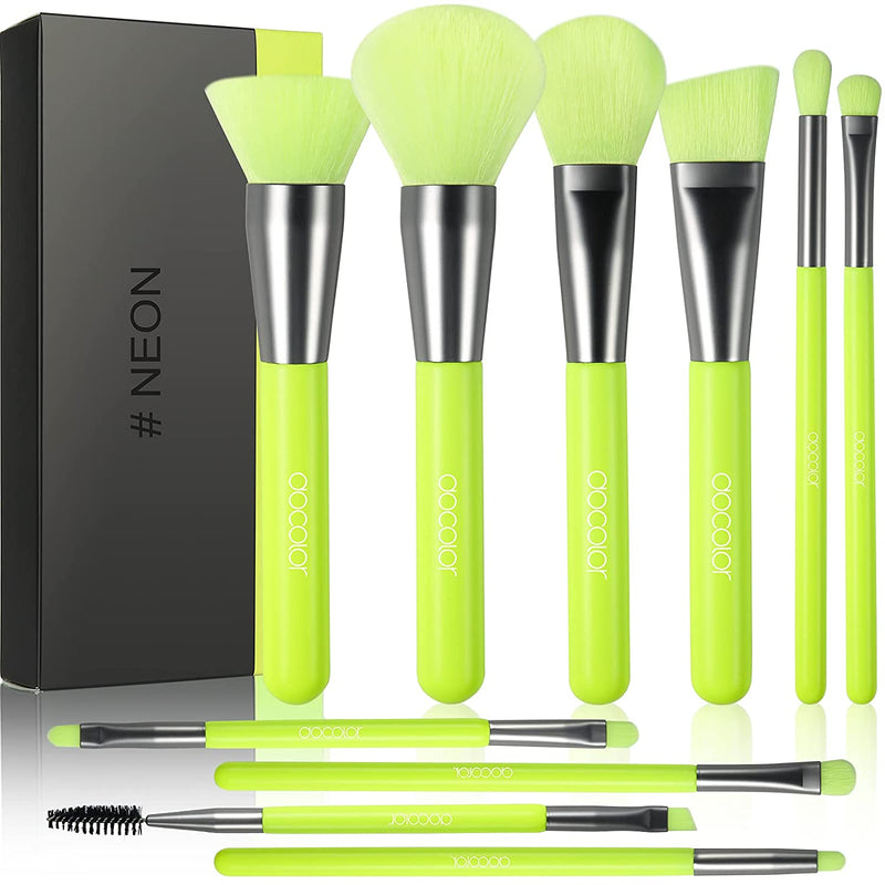 Docolor Makeup Brushes 10 Pcs Premium Synthetic Kabuki Foundation Brush Blending  Neon Green