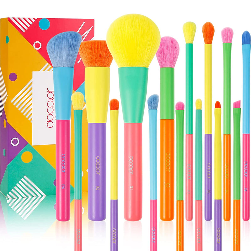 Docolor Makeup Brushes 15 Pcs Colourful Makeup Brush Set Premium Synthetic Kabuki- Dream of Color