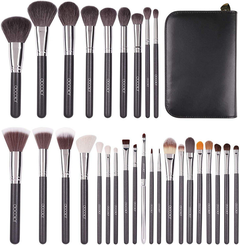 Docolor Makeup Brushes 29 Piece Professional Makeup Brush Set Premium Goat Hair Kabuki   with PU Leather Case