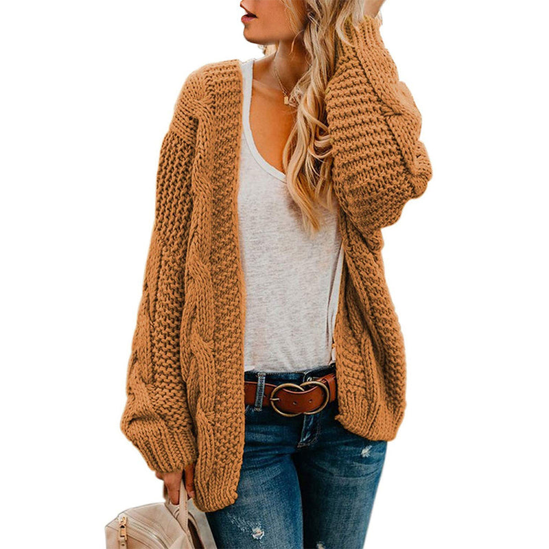 Dokotoo Winter Open Front Long Sleeve Chunky Cable/Chenille Knit Cardigan Sweater Coats
