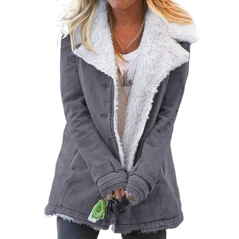 Dokotoo Winter Warm Jean Jacket Stand Collar Wool Liner Sherpa Denim Coats Thicker