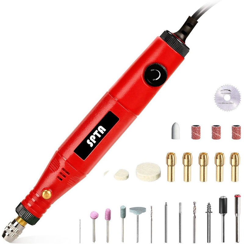 SPTA Electric Rotary Tool Kit, Mini Electric Grinder Set Mini Handle Electric Drill Grinding Engraving Pen 33Pcs Kit