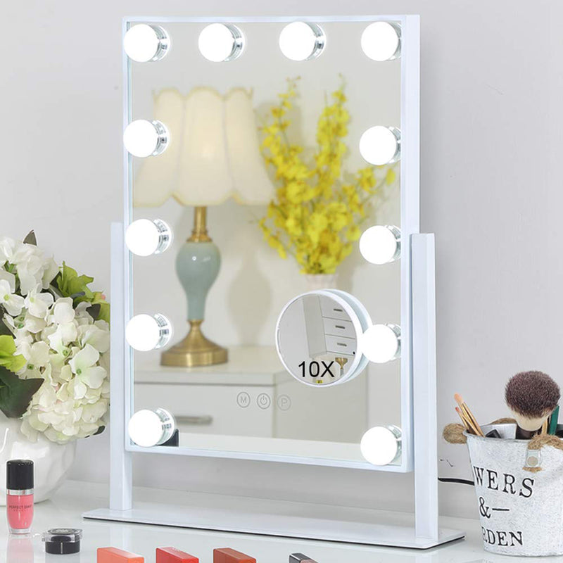 FENCHILIN Lighted Makeup Mirror With Detachable 10X Magnification Mirror