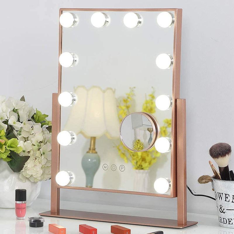 FENCHILIN Lighted Makeup Mirror with Light Smart Touch Control (Rose Gold)