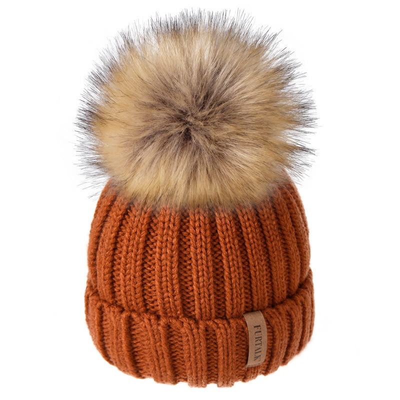 FURTALK Kids Winter Hat Toddler Knitted Pom Beanie Hat Cotton Lined Faux Fur Pom Pom Cap