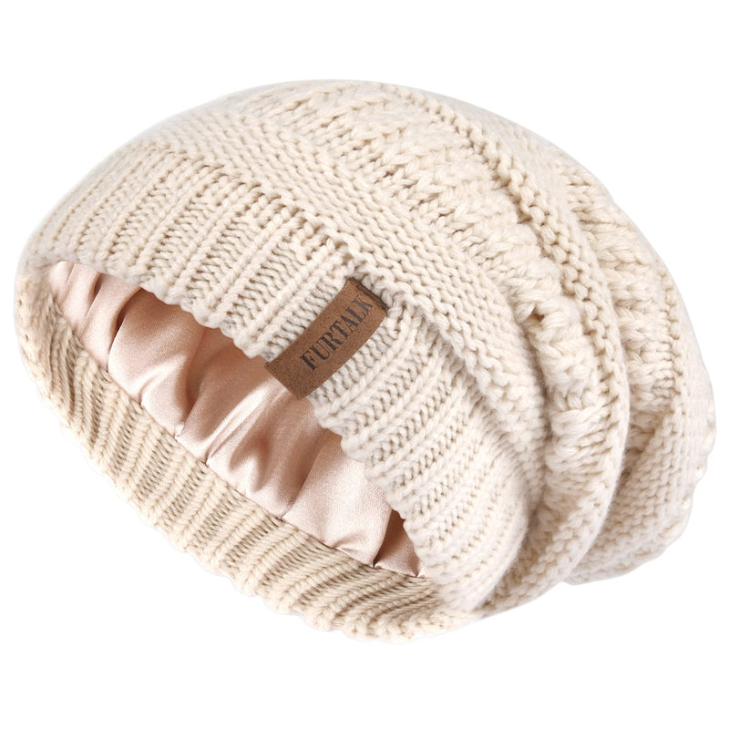 FURTALK Winter Hat for Women Satin Lined Cable Knit Chunky Slouchy Beanies
