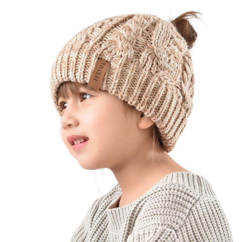 FURTALK Winter Hats for Girls Ponytail Beanie Hat Kids Toddler Girl Knit Cap Messy Bun, Age 3-10 Years