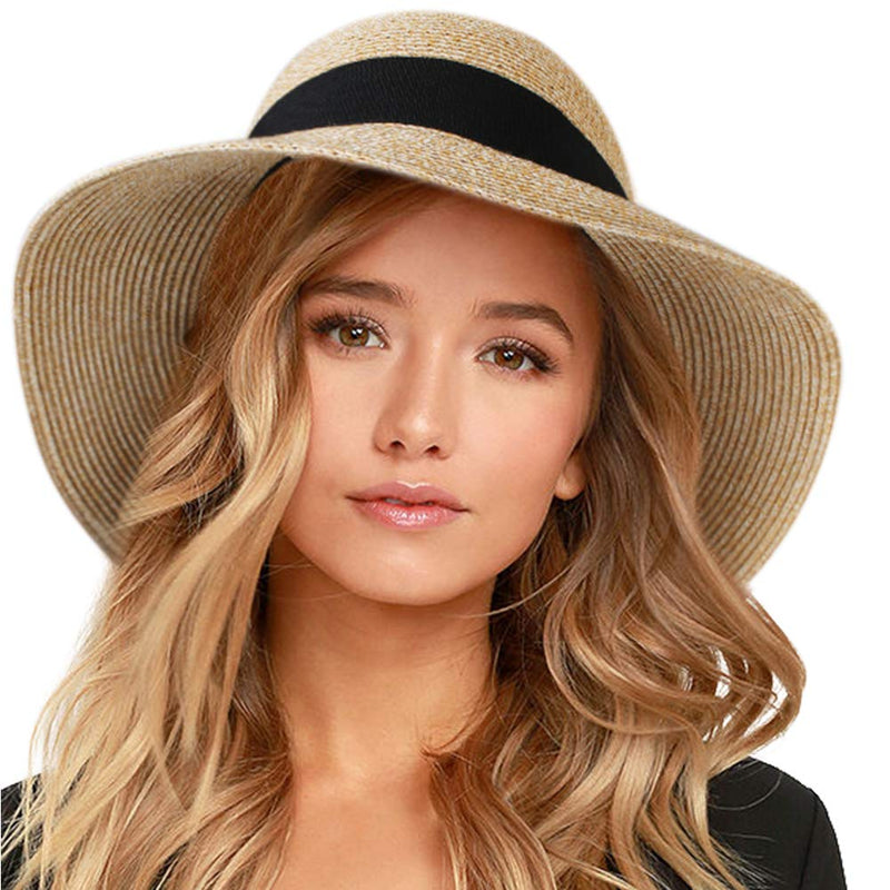 FURTALK Womens Beach Sun Straw Hat UV UPF50 Travel Foldable Brim Summer UV Hat
