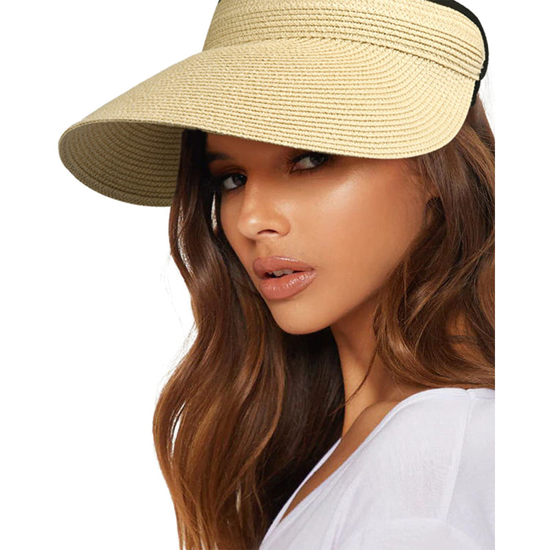FURTALK Womens Sun Visor Hat Straw Sun Visors Summer Packable Ponytail Beach Hats