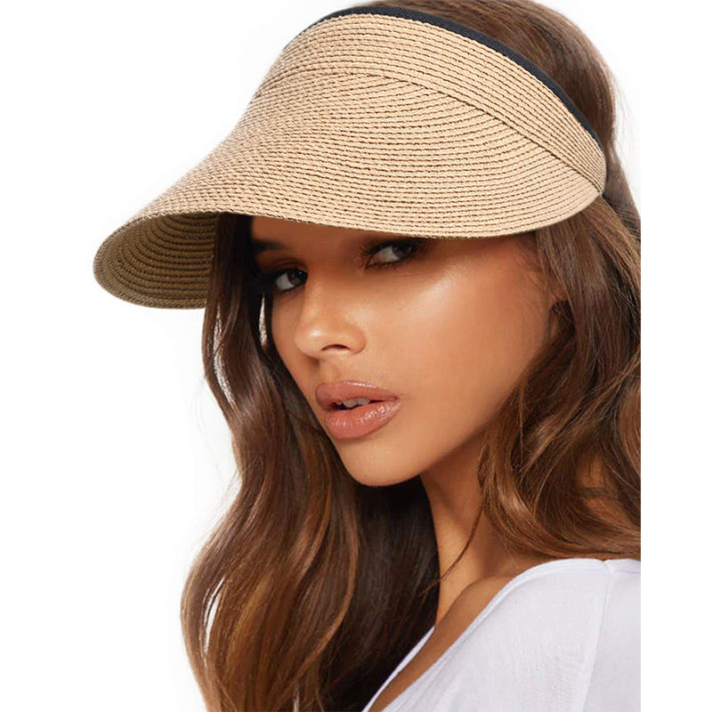 FURTALK Womens Sun Visor Hat Straw Sun Visors Summer Packable Ponytail Beach Hats