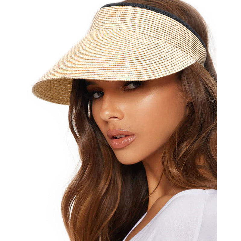 FURTALK Womens Sun Visor Hat Straw Sun Visors Summer Packable Ponytail Beach Hats