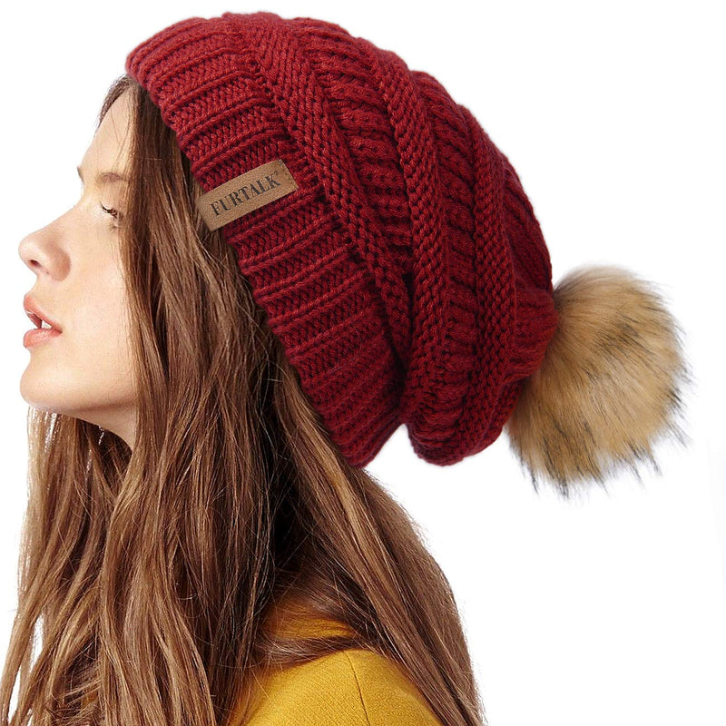 FURTALK Womens Winter Knit Slouchy Beanie Hat Warm Skull Ski Cap Faux Fur Pom Pom Hats