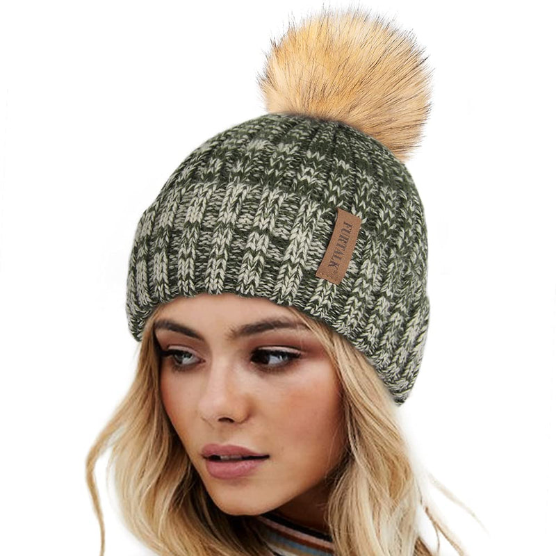 FURTALK Womens Winter Knitted Beanie Hat with Faux Fur Pom Warm Knit Skull Cap Beanie