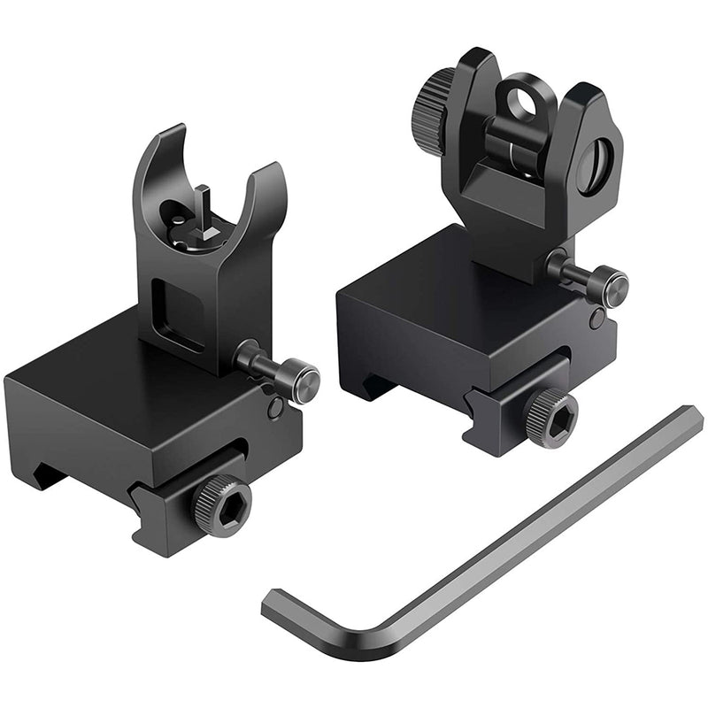 Feyachi Flip Up Rear Front and Iron Sights Best Backup fits Picatinny & Weaver Rails Black