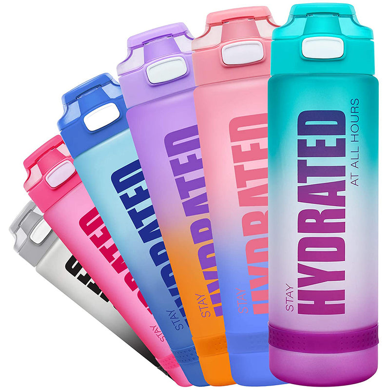 Fidus 32oz Motivational Water Bottle with Time Marker & Chug Lid, Leakproof BPA Free Tritan Wide Mouth