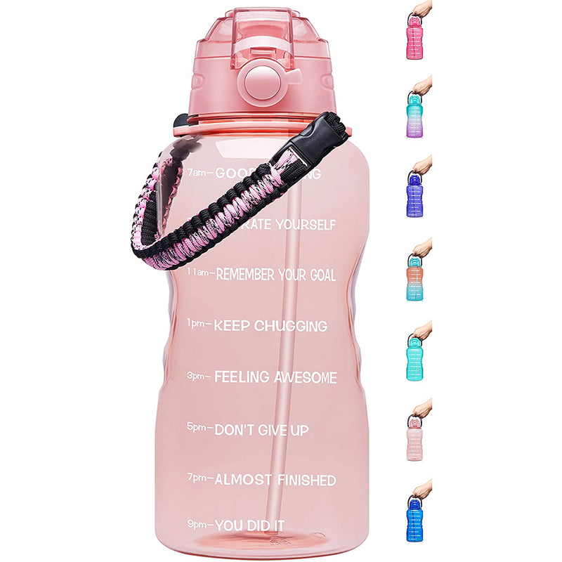 Fidus Large Half Gallon/64OZ Motivational Water Bottle with Paracord Handle & Removable Straw