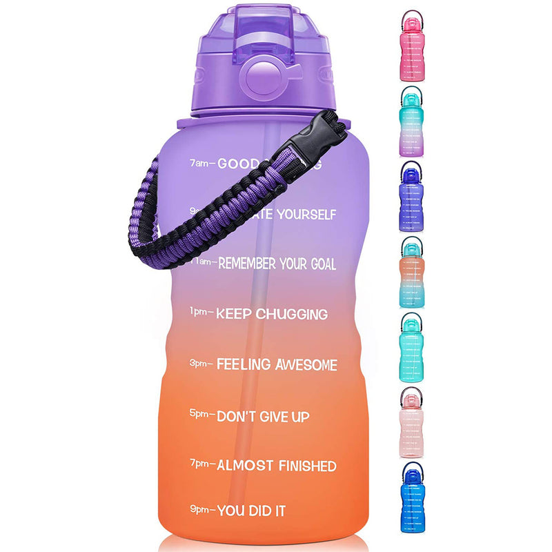 Fidus Large Half Gallon/64OZ Motivational Water Bottle with Paracord Handle & Removable Straw