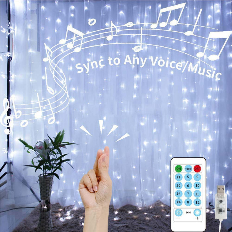 GHodec Curtain Lights String, LED Hanging Fairy Lights, Sync Music Setting, Bedroom Wall Decor