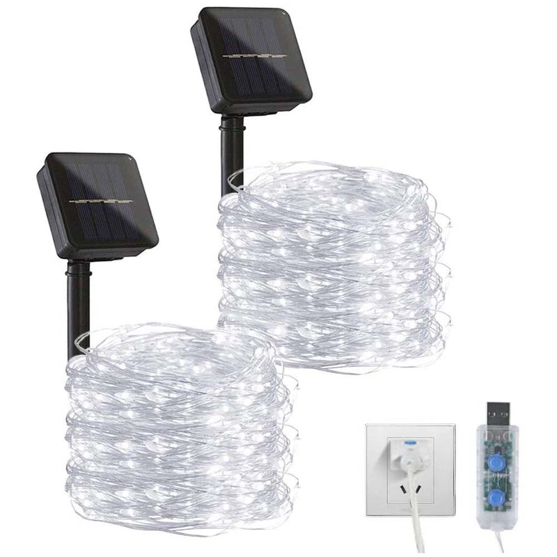 GHodec Outdoor Solar String Lights , USB Powered Fairy Lights, Waterproof Silver Wire for Patio Yard