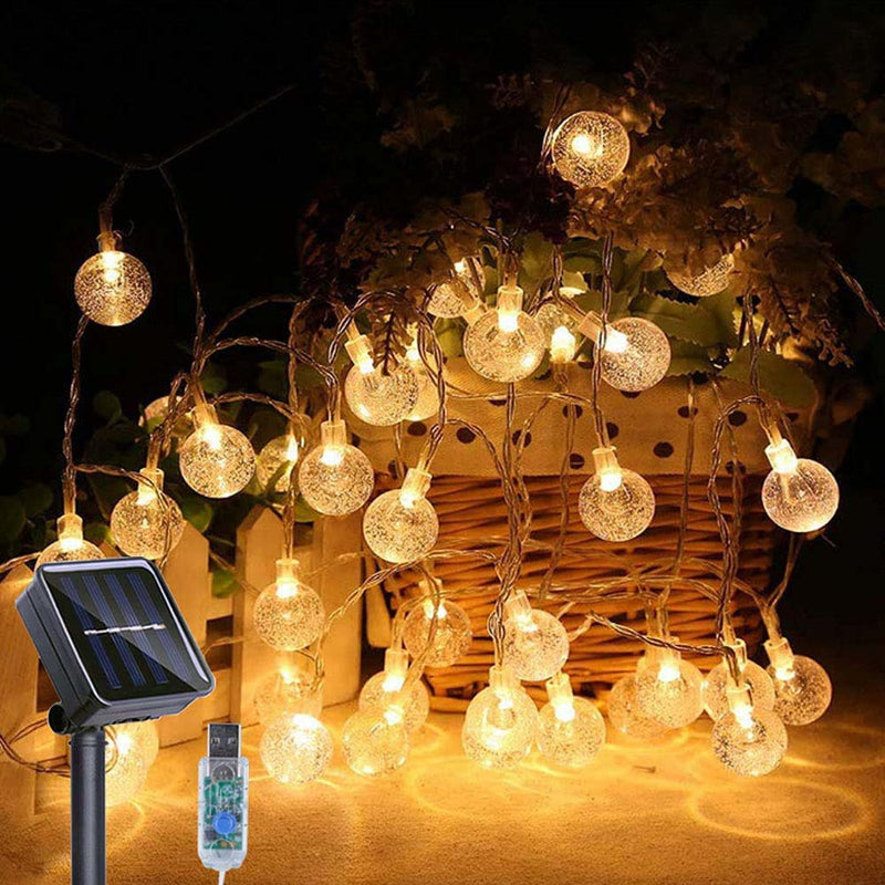 GHodec Solar String Lights, Waterproof Globe Lights with Solar, USB Powered, Fairy Crystal Ball Lights