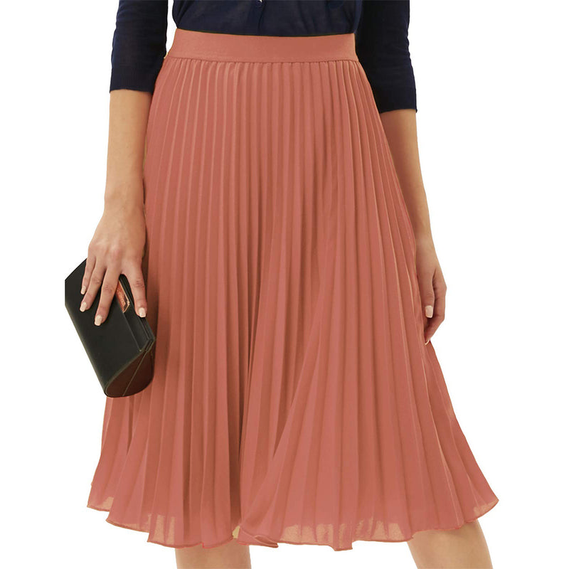 GRACE KARIN Women High Elastic Waist Pleated Chiffon Skirt Midi Swing A-line Skirts