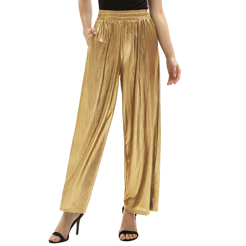 GRACE KARIN Women’s Casual Loose Elastic Shiny Pocket Wide Leg Pants Trousers