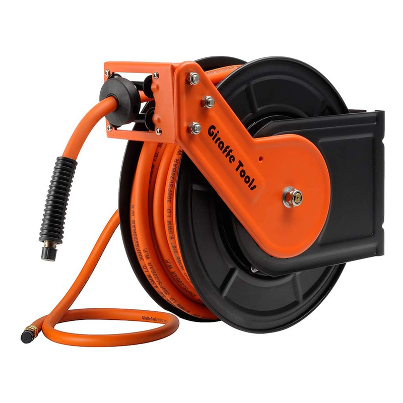 Giraffe Retractable Air Hose Reel Wall Mount with 3/8 in. x 50 FT Hybrid Hose