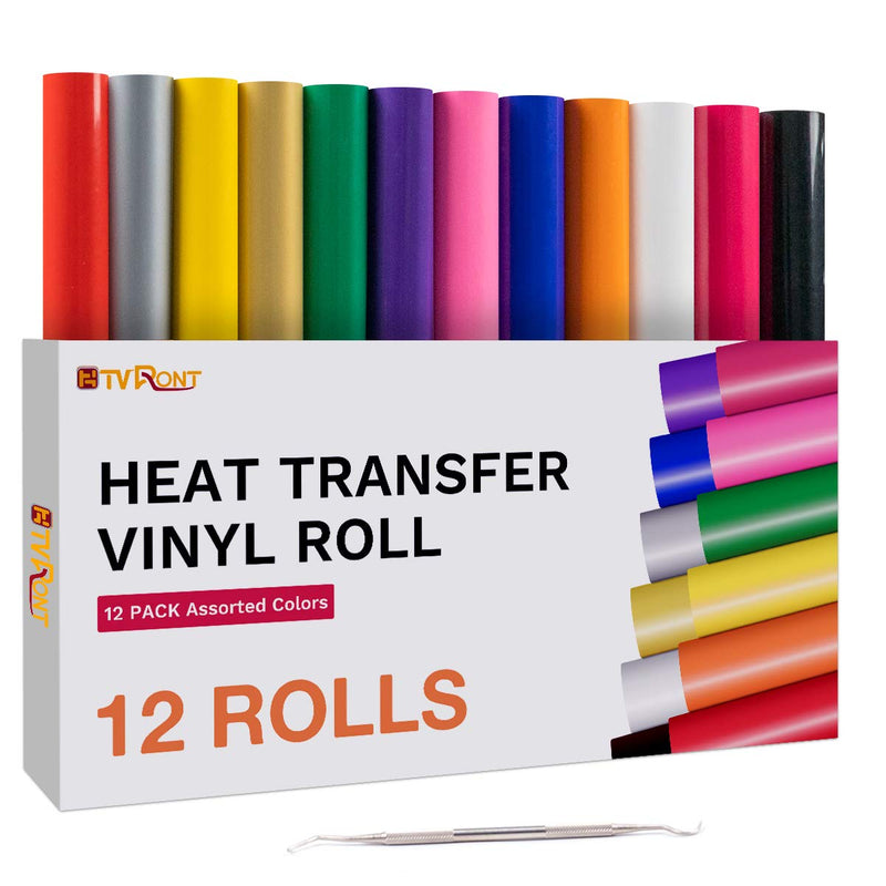 HTVRONT HTV Heat Transfer Vinyl Bundle - 12 Inch by 5 Feet HTV Vinyl Rolls, Easy to Cut Iron on Vinyl