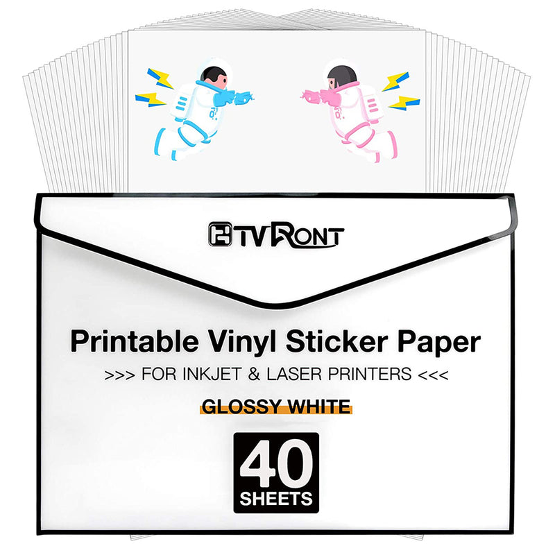 HTVRONT Printable Vinyl for Inkjet Printer & Laser Printer - 40 Pcs Inkjet Printable Vinyl Sticker Paper, 8.5"x11"