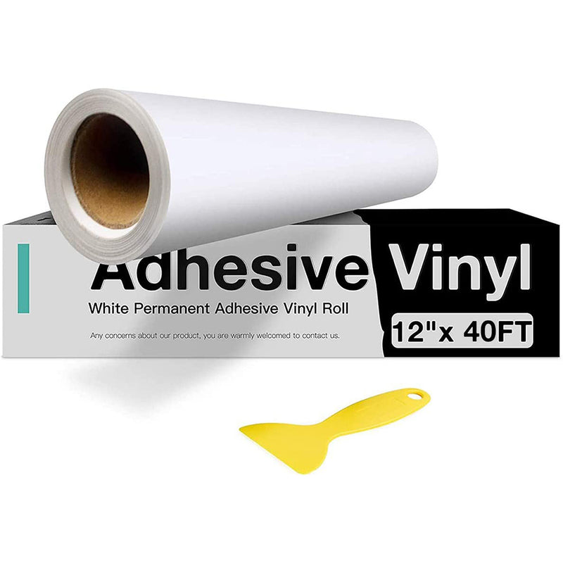 HTVRONT White Permanent Vinyl, White Adhesive Vinyl for Cricut - 12" x 40 FT White Vinyl Roll for Silhouette