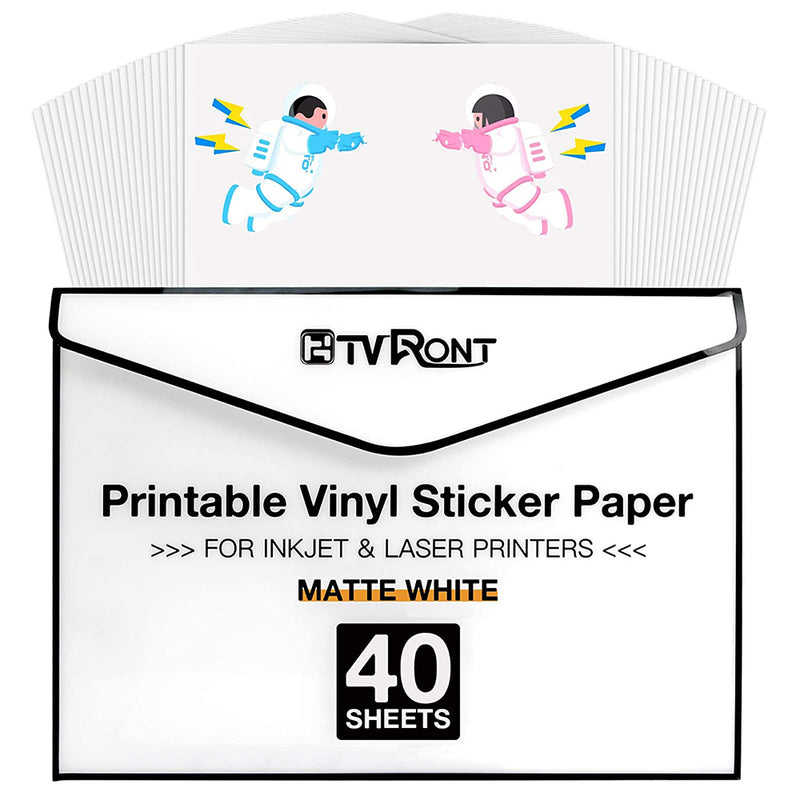 HTVRONT Printable Vinyl for Inkjet Printer & Laser Printer - 40 Pcs Inkjet Printable Vinyl Sticker Paper, 8.5"x11"