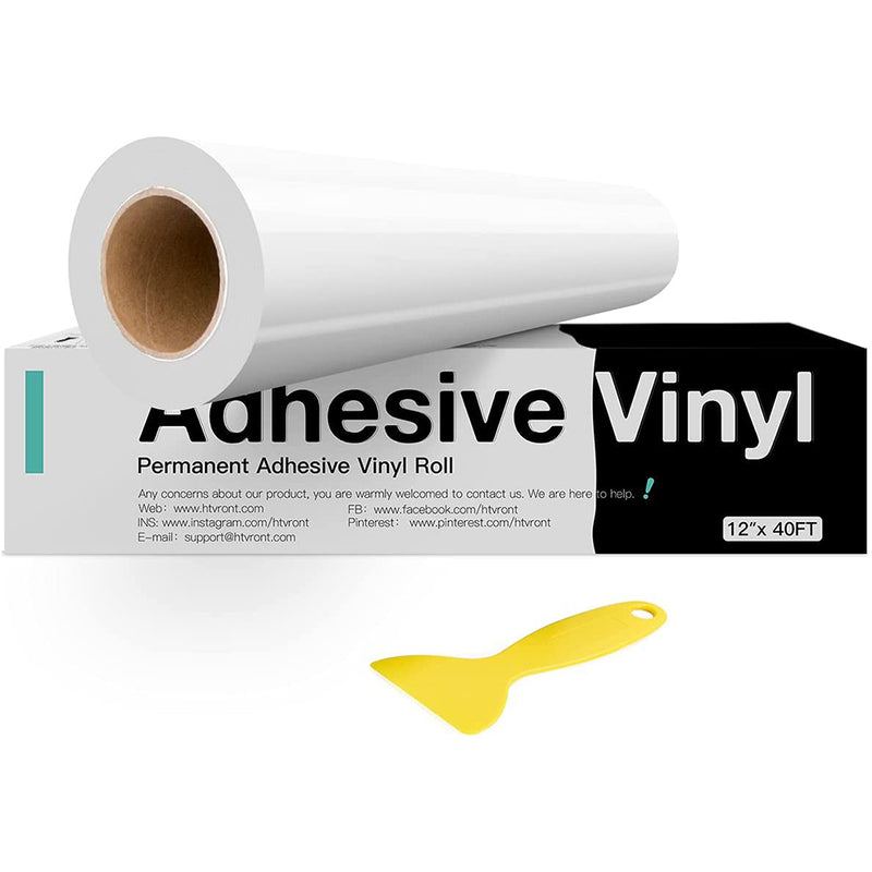 HTVRONT White Permanent Vinyl, White Adhesive Vinyl for Cricut - 12" x 40 FT White Vinyl Roll for Silhouette
