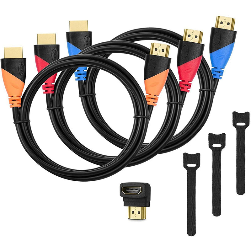 HUANUO HDMI Cable with Gold Plated Connectors, Cable Tie and Right 90 Degree Angle Adapter