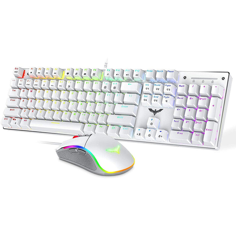 Havit Mechanical Gaming Keyboard and Mouse Combo Blue Switch 104 Keys Rainbow Backlit Keyboards