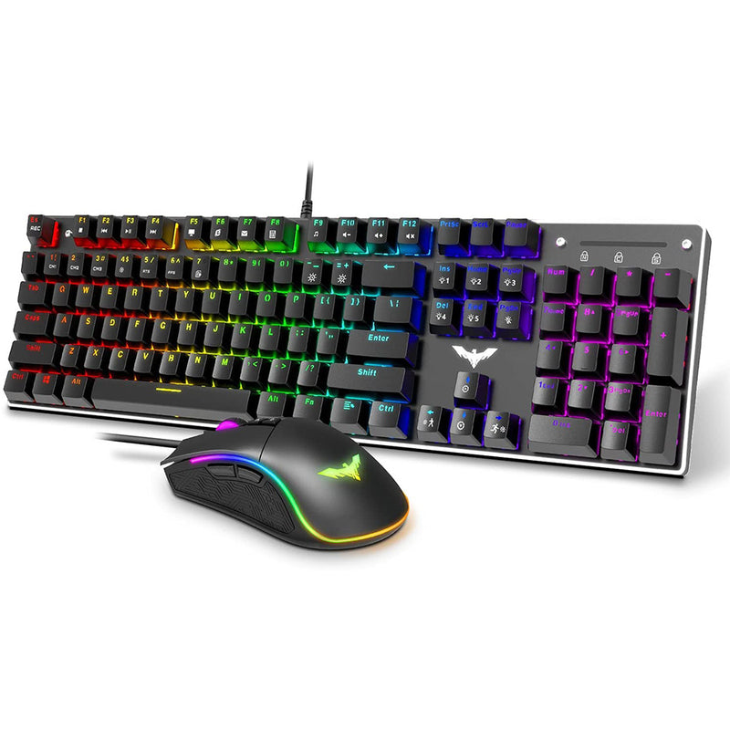 Havit Mechanical Gaming Keyboard and Mouse Combo Blue Switch 104 Keys Rainbow Backlit Keyboards