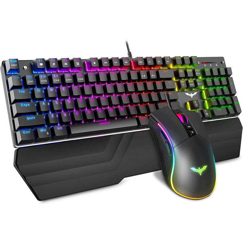 Havit Mechanical Keyboard and Mouse Combo RGB Gaming 104 Keys Blue Switches Wired USB Keyboards