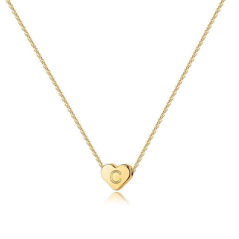 Turandoss Heart Initial Necklaces- 14K Gold Filled Heart Pendant Letter Alphabet Necklace