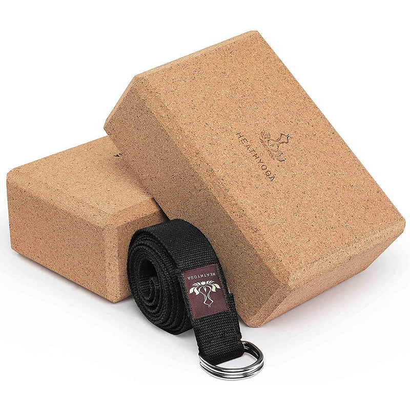 Heathyoga Yoga Blocks 2 Pack with Strap, High Density EVA Foam Yoga Block and Yoga Strap Set