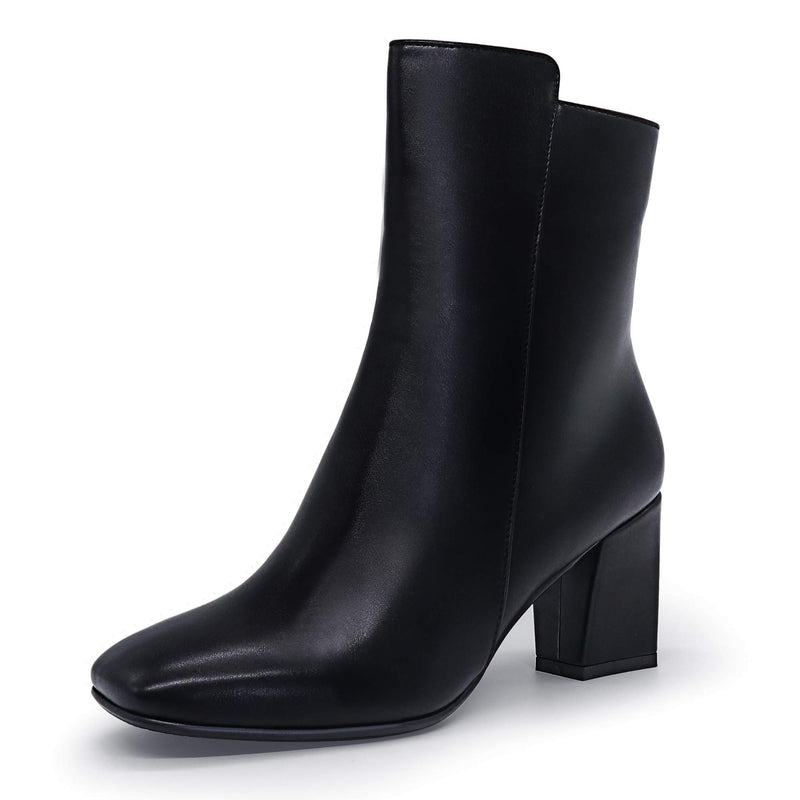 IDIFU Ada Fashion Square Toe Ankle Boots Low Block Heel Short Boots Side Zipper Booties Shoes