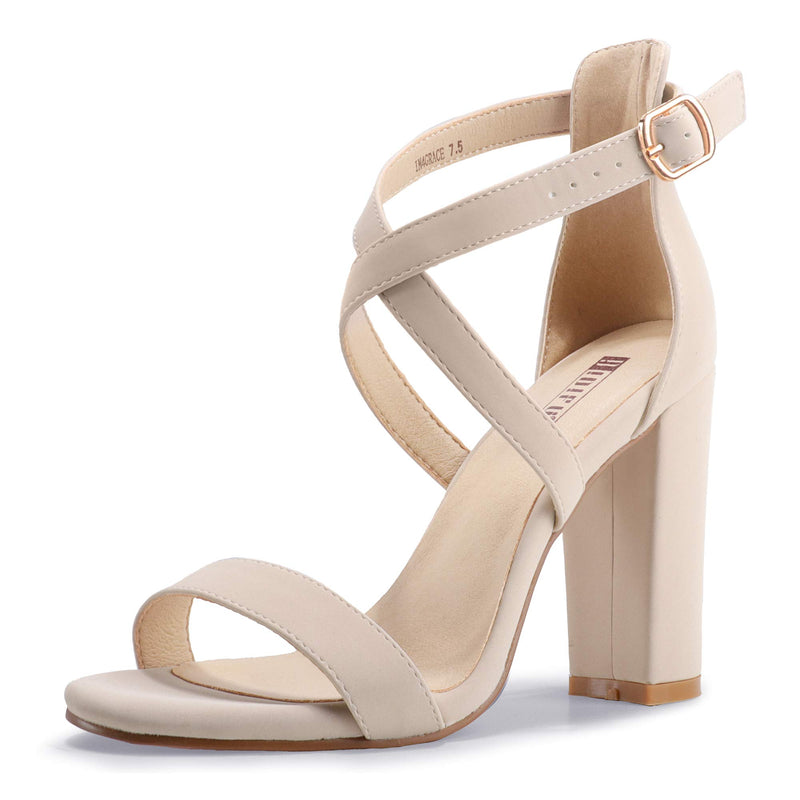 IDIFU Chunky High Heel Sandal Strappy Open Toe Ankle Strap Dress Shoes