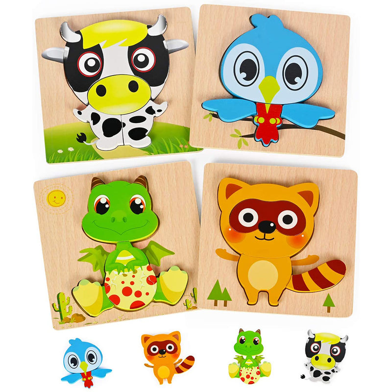 Joyjoz Wooden Jigsaw Puzzles with 4 Pack Animal Puzzles&Storage Bag