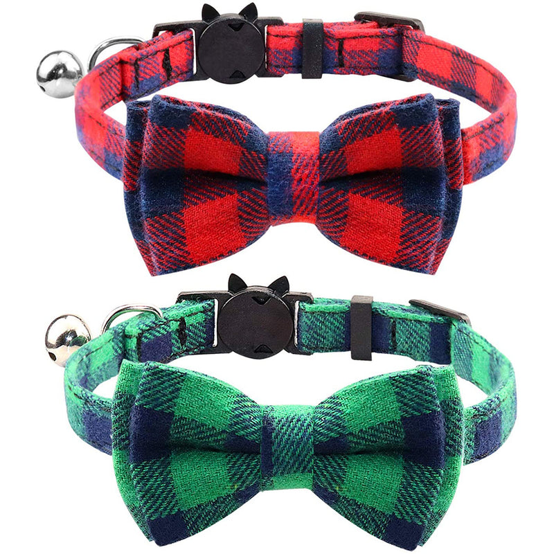 Joytale Breakaway Cat Collar with Bow Tie and Bell, Cute Plaid Patterns, 1or 2 Pack